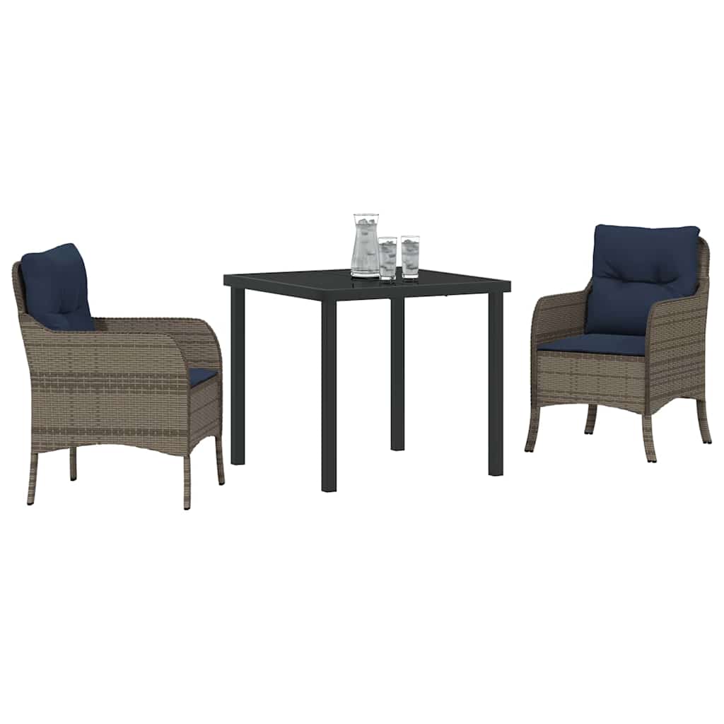 vidaXL Tuin Eettafel Set met kussen 3 pcs Grijs poly rattan