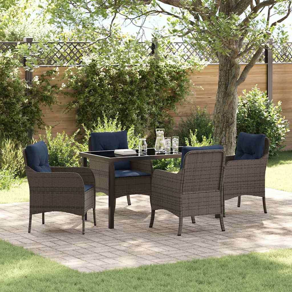 vidaXL Tuin Eettafel Set met kussen 3 pcs Grijs poly rattan