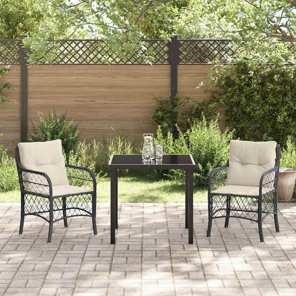 vidaXL Tuin Eettafel Set met kussen 3 pcs Zwart poly rattan