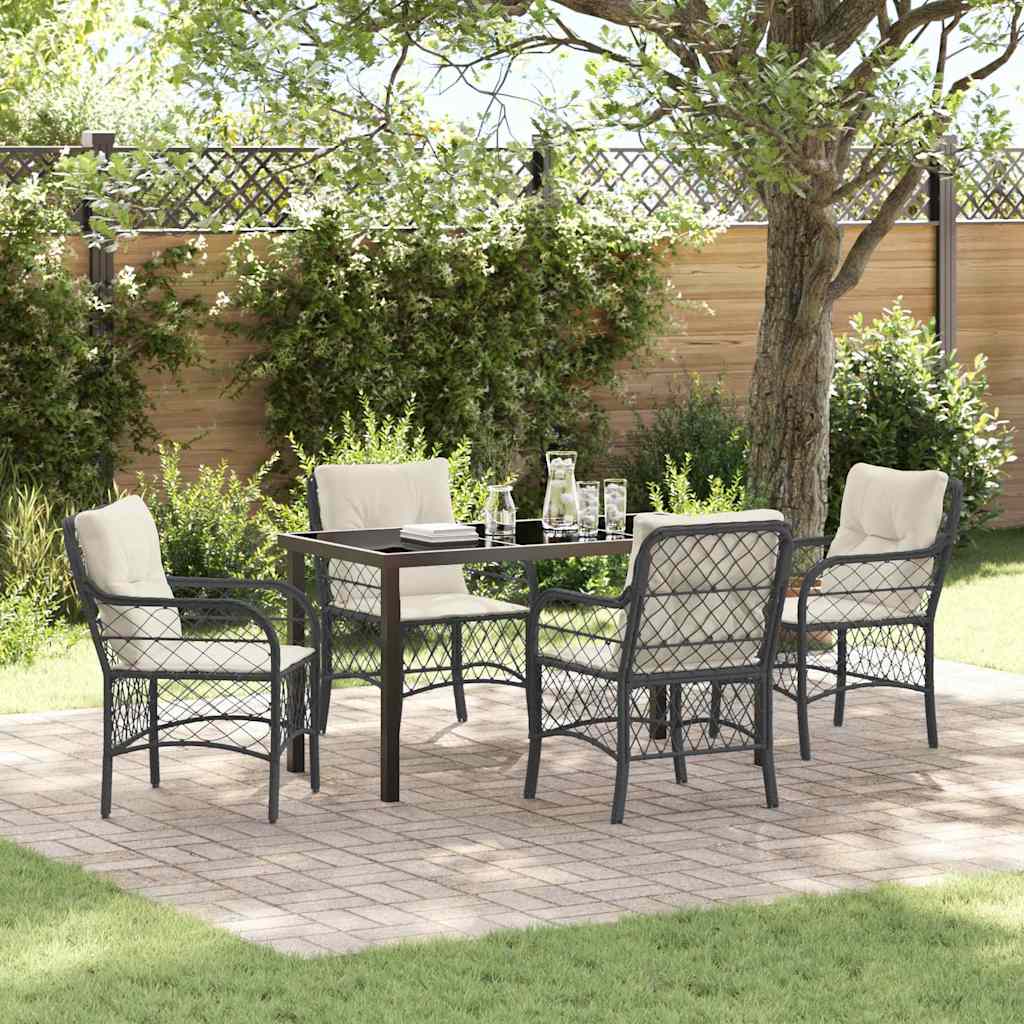 vidaXL Tuin Eettafel Set met kussen 3 pcs Zwart poly rattan