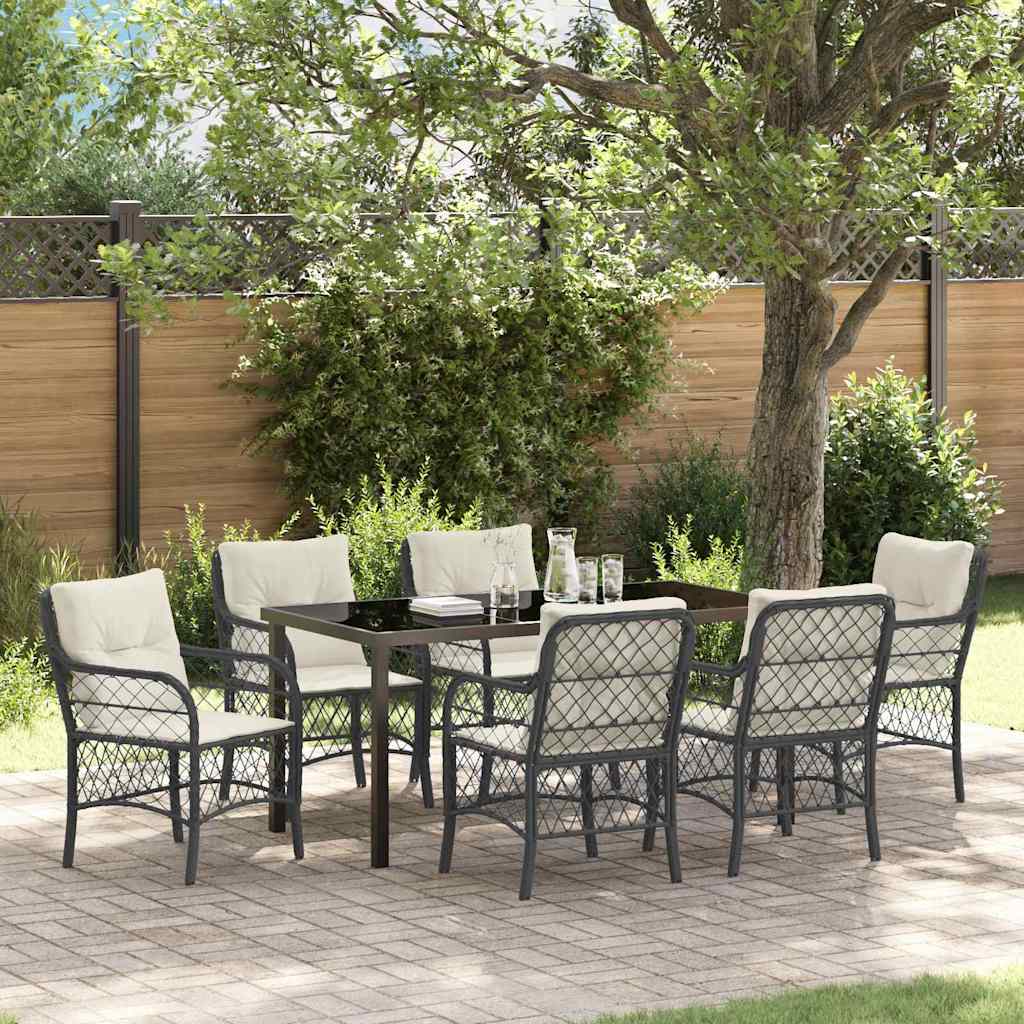 vidaXL Tuin Eettafel Set met kussen 3 pcs Zwart poly rattan