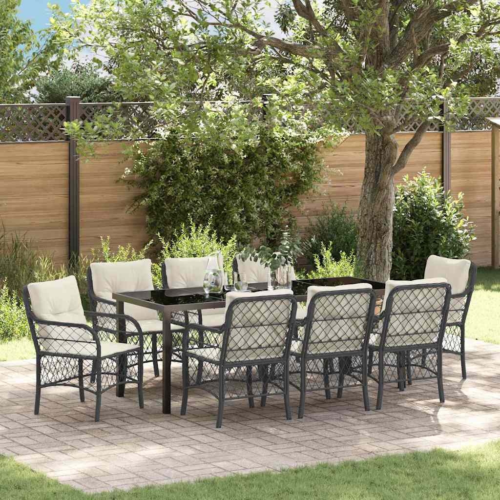 vidaXL Tuin Eettafel Set met kussen 3 pcs Zwart poly rattan