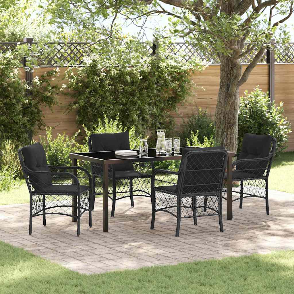 vidaXL Tuin Eettafel Set met kussen 3 pcs Zwart poly rattan
