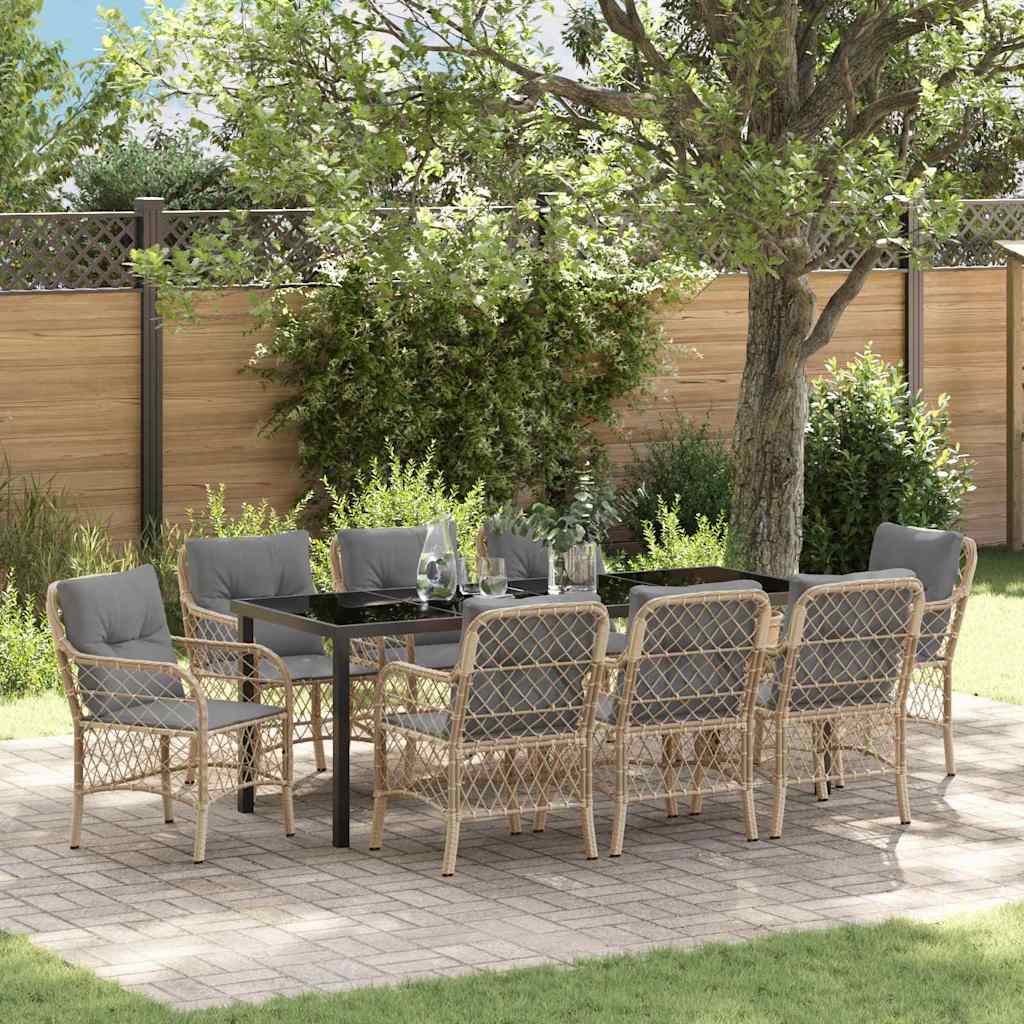vidaXL Tuin Eettafel Set met kussen 3 pcs Zwart poly rattan