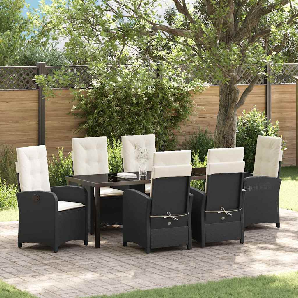 vidaXL Tuin Eettafel Set met kussen 3 pcs Zwart poly rattan