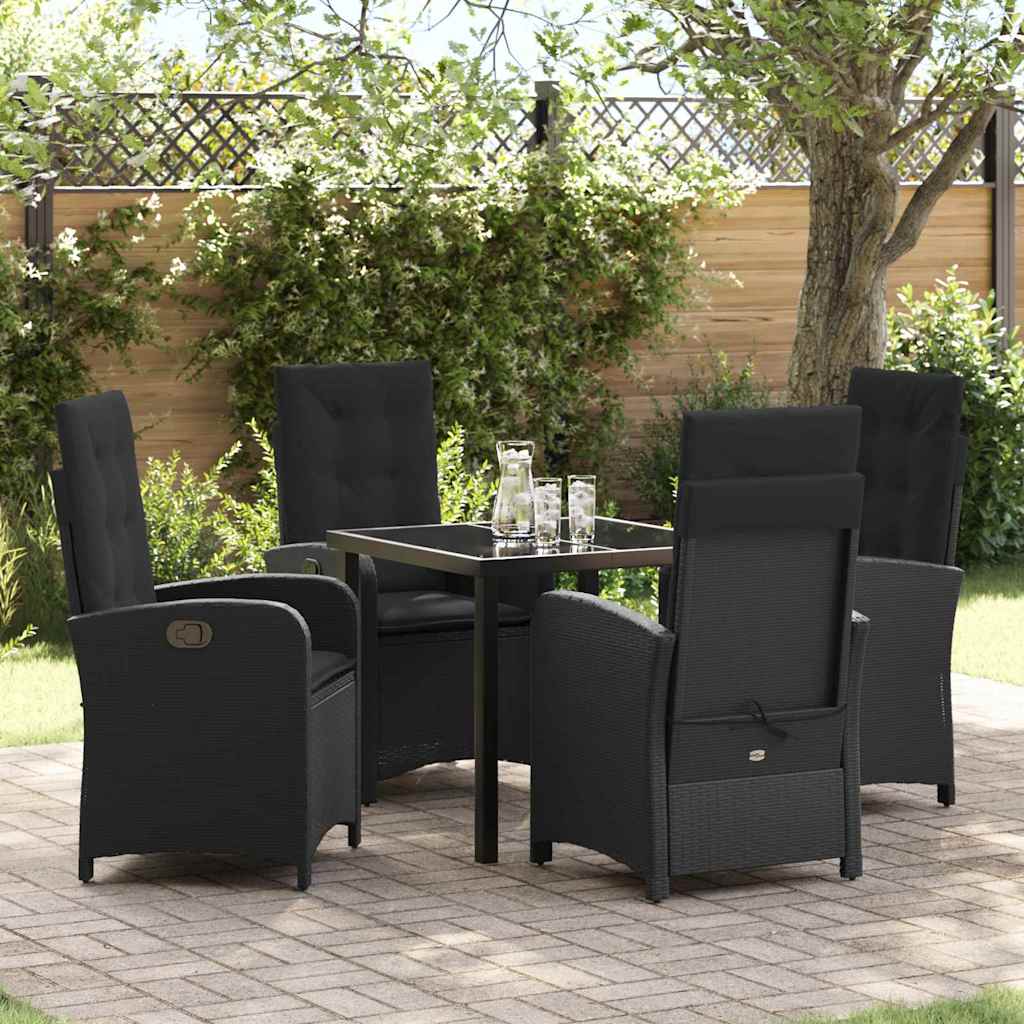 vidaXL Tuin Eettafel Set met kussen 3 pcs Zwart poly rattan