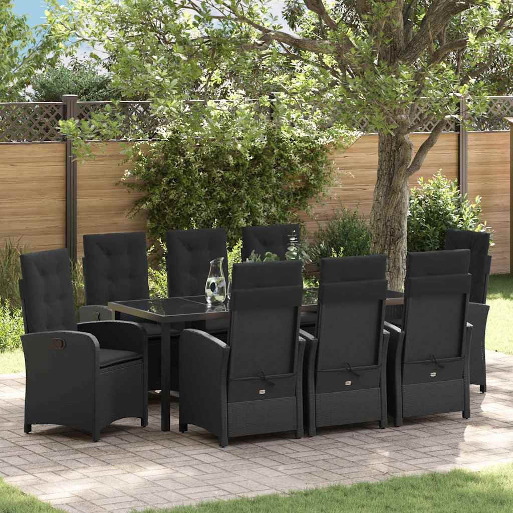 vidaXL Tuin Eettafel Set met kussen 3 pcs Zwart poly rattan
