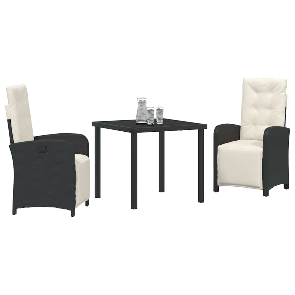 vidaXL Garden Dining Set with Cushions 3 pcs Black Poly Rattan
