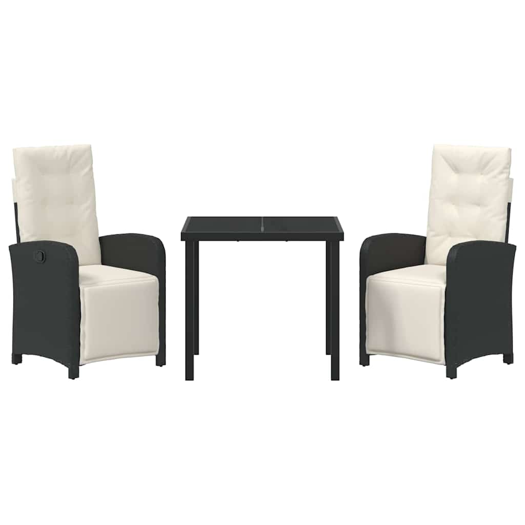 vidaXL Garden Dining Set with Cushions 3 pcs Black Poly Rattan
