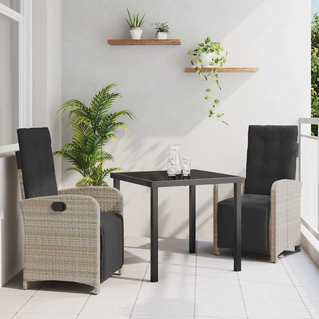 vidaXL Garden Dining Set with Cushions 3 pcs Black Poly Rattan