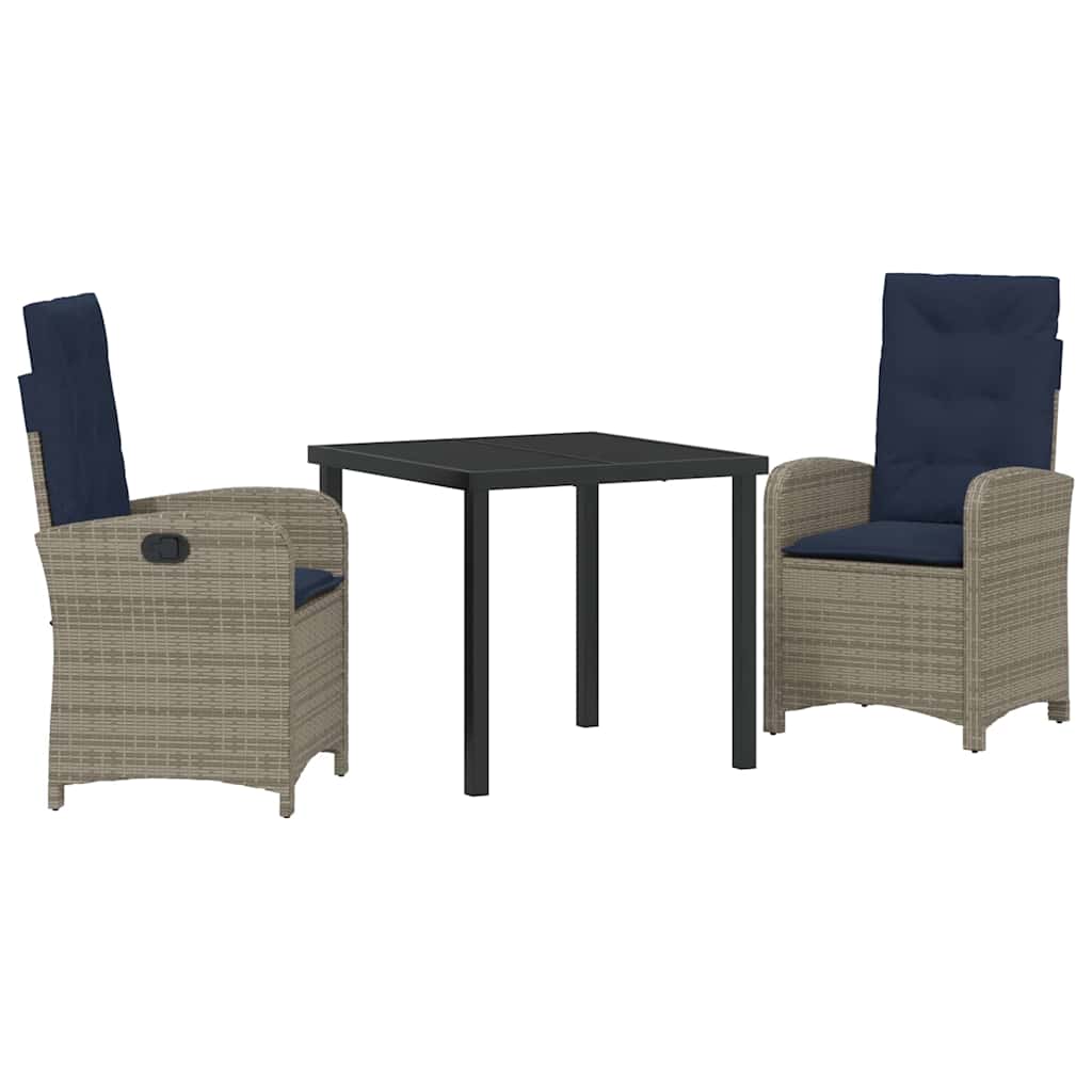 vidaXL Tuin Eettafel Set met kussen 3 pcs Grijs poly rattan