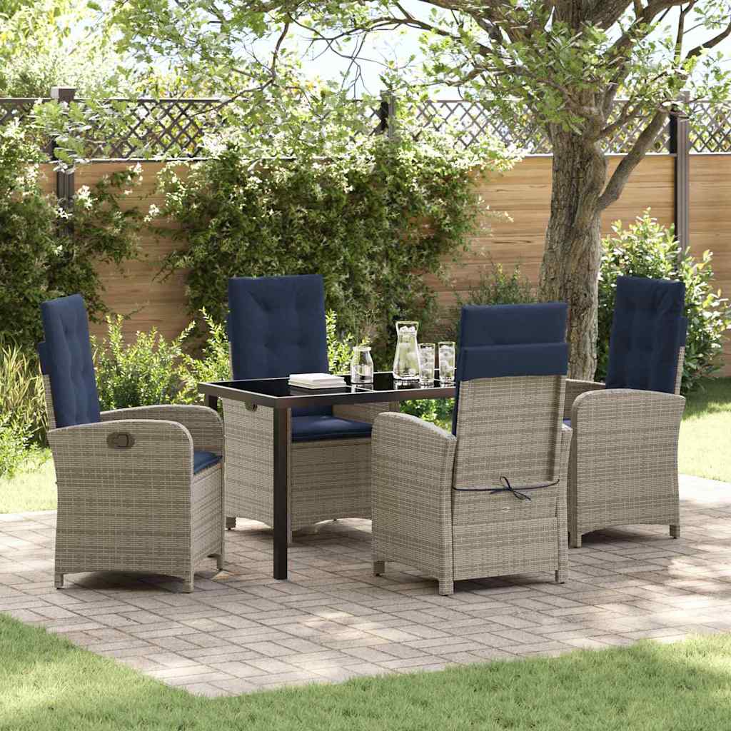 vidaXL Tuin Eettafel Set met kussen 3 pcs Grijs poly rattan