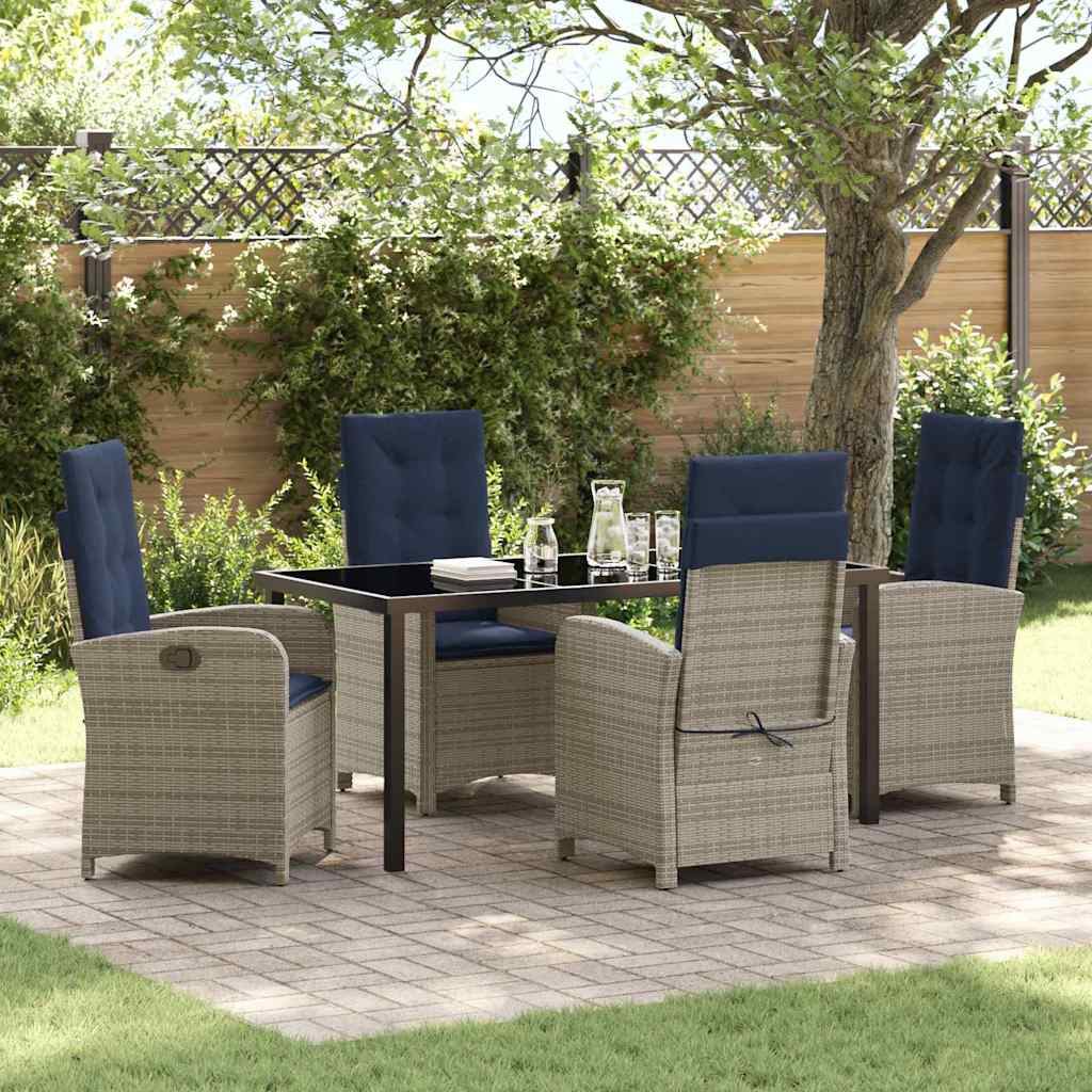 vidaXL Tuin Eettafel Set met kussen 3 pcs Grijs poly rattan