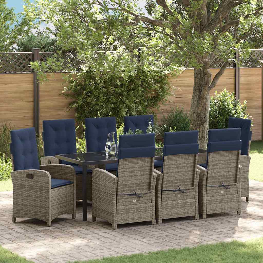 vidaXL Tuin Eettafel Set met kussen 3 pcs Grijs poly rattan