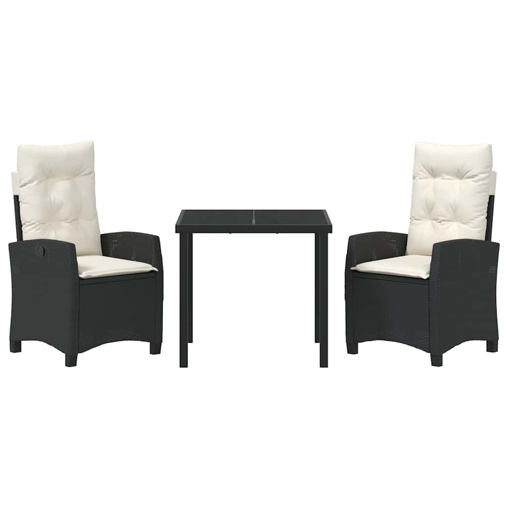 vidaXL Garden Dining Set with Cushions 3 pcs Black Poly Rattan