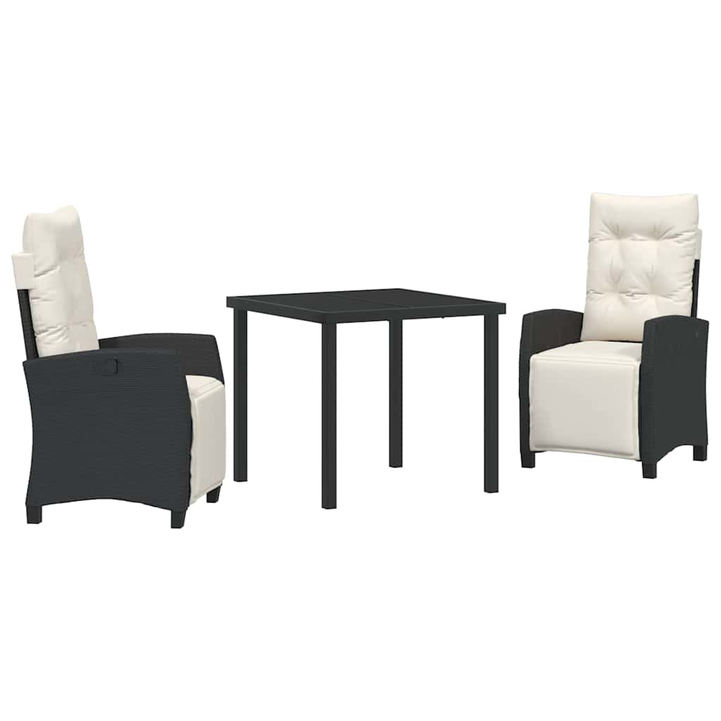 vidaXL Tuin Eettafel Set met kussen 3 pcs Zwart poly rattan