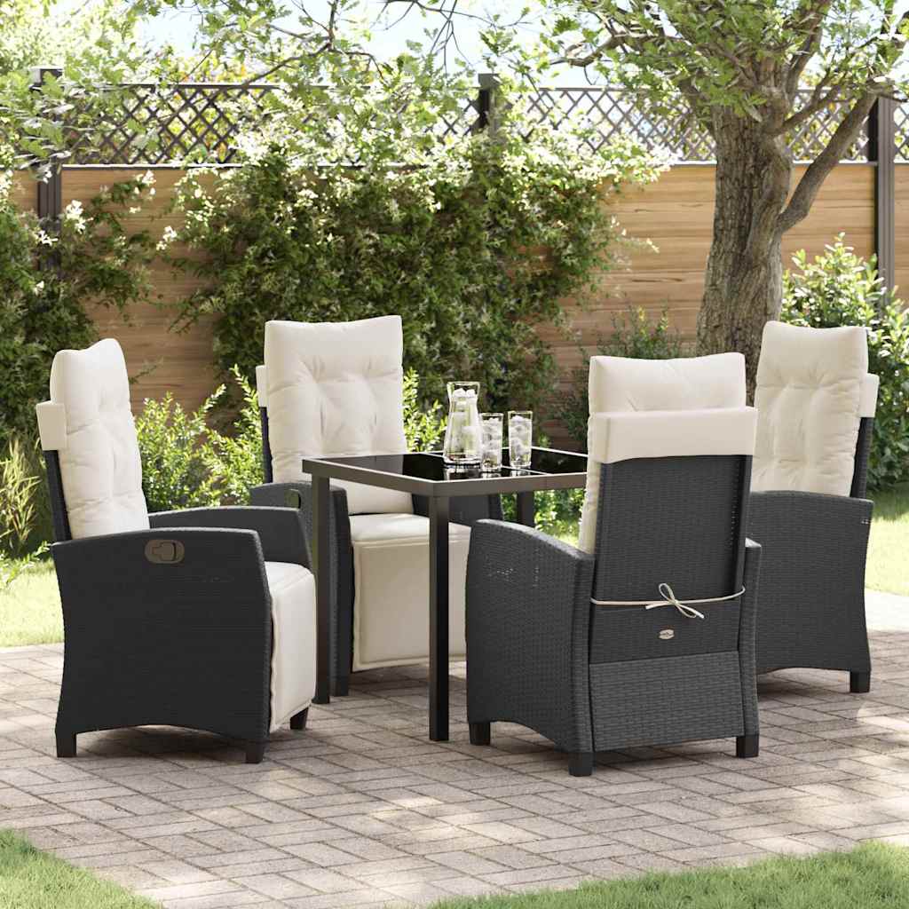 vidaXL Tuin Eettafel Set met kussen 3 pcs Zwart poly rattan
