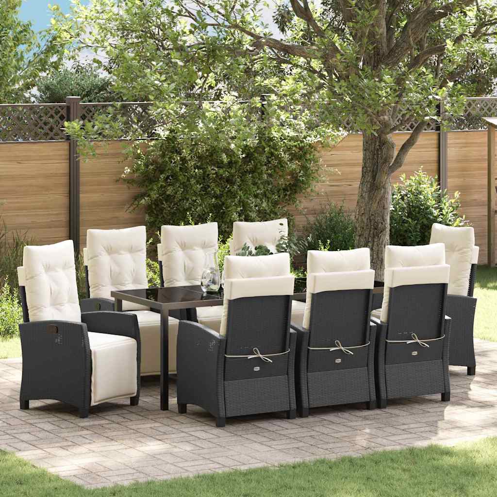 vidaXL Tuin Eettafel Set met kussen 3 pcs Zwart poly rattan