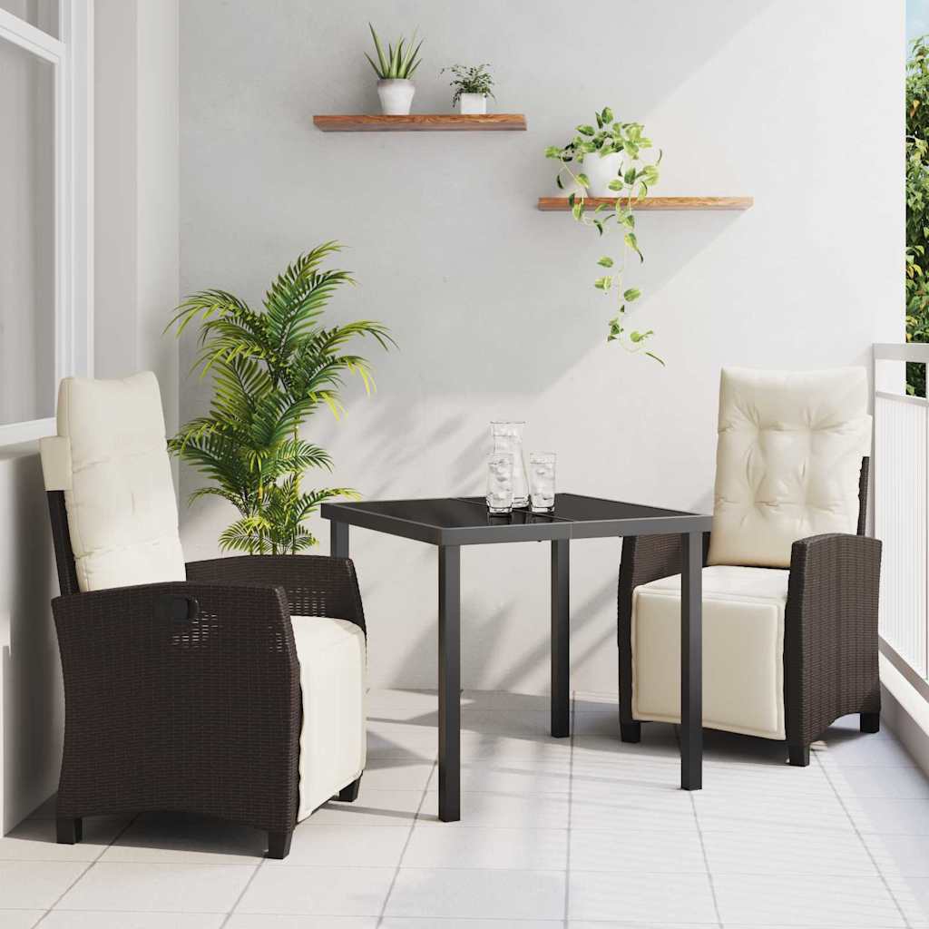 vidaXL Tuin Eettafel Set met kussen 3 pcs Zwart poly rattan