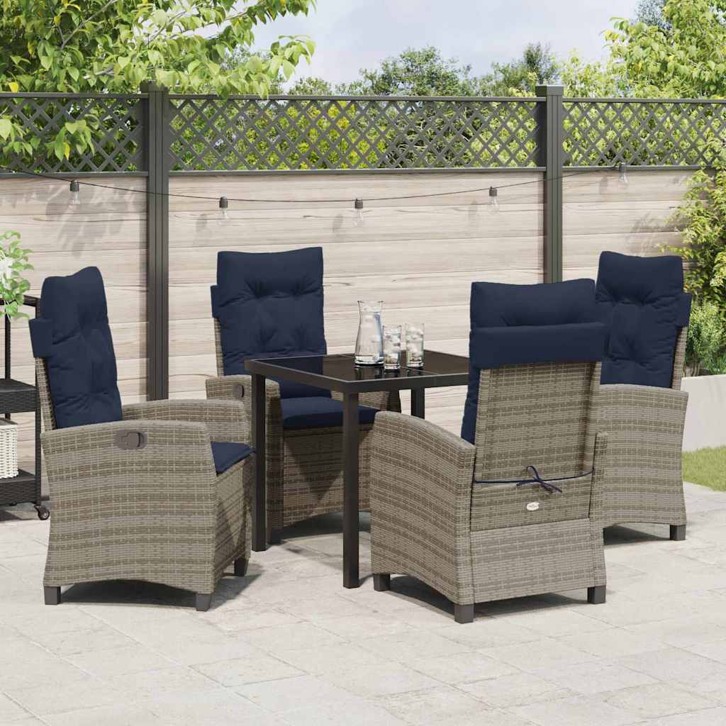 vidaXL Garden Dining Set with cushions 5 pcs Grey poly rattan