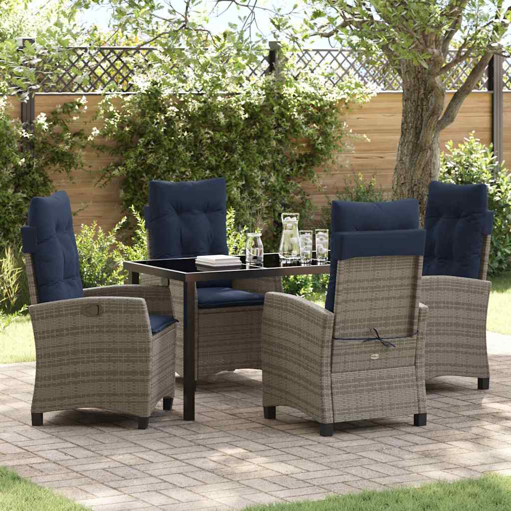 vidaXL Garden Dining Set with cushions 5 pcs Grey poly rattan