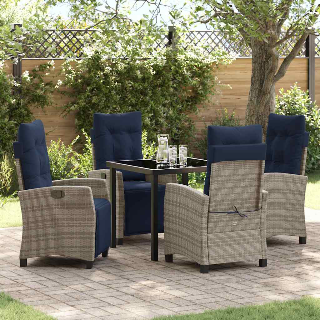 vidaXL Garden Dining Set with cushions 5 pcs Grey poly rattan