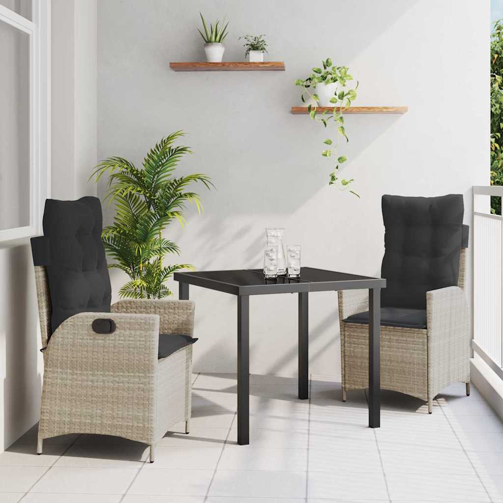 vidaXL Garden Dining Set with cushions 3 pcs Black poly rattan