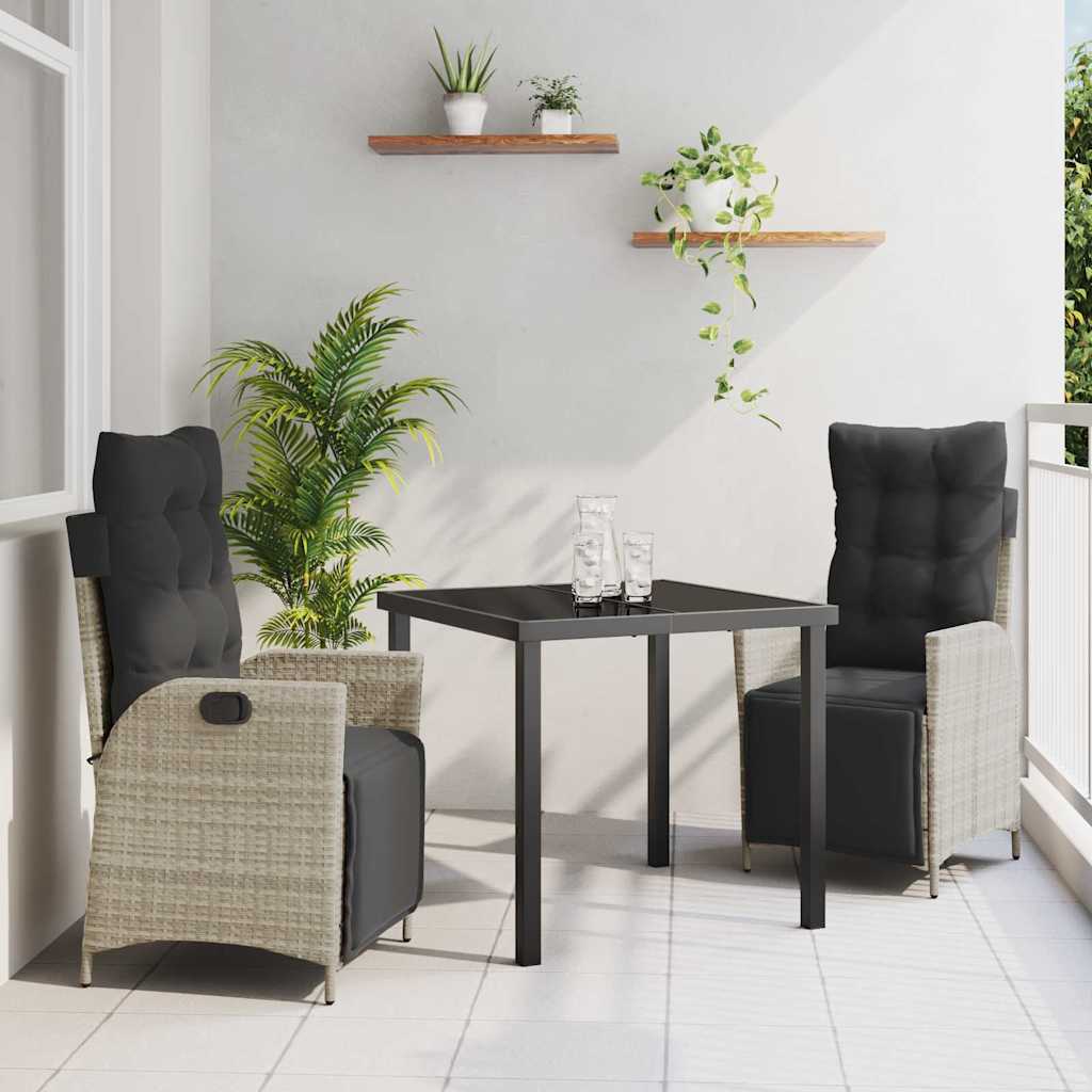 vidaXL Garden Dining Set with cushions 3 pcs Black poly rattan