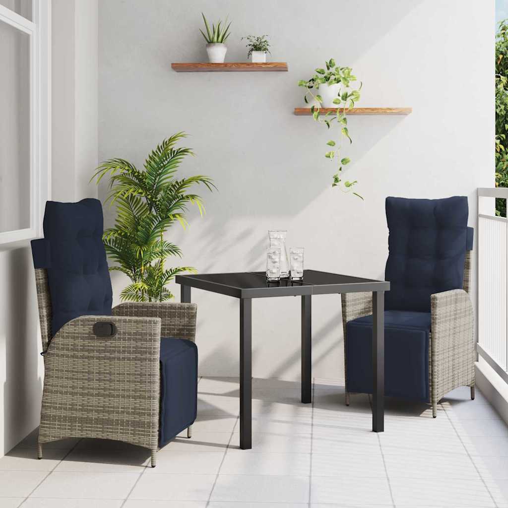 vidaXL Tuin Eettafel Set met kussen 3 pcs Grijs en Zwart Rattan