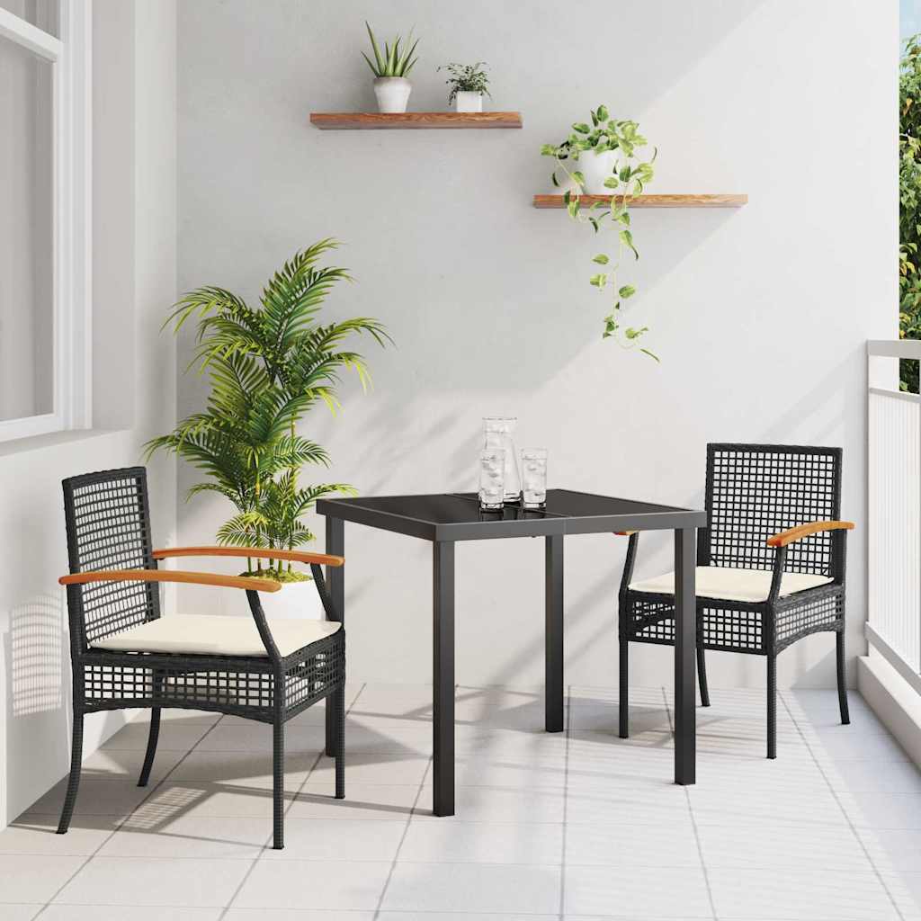 vidaXL Tuin Eettafel Set 3 pcs Zwart poly rattan