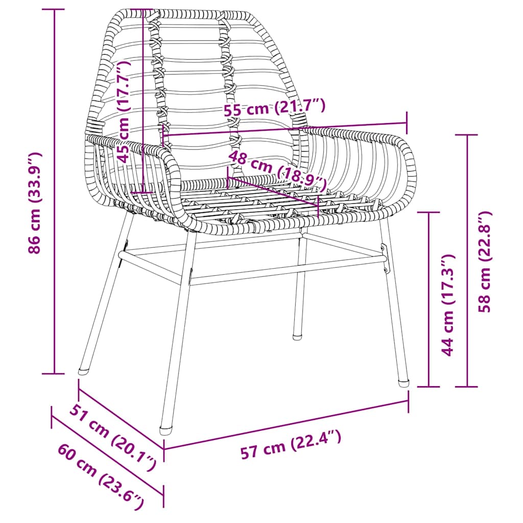vidaXL Tuin Eettafel Set 3 pcs Zwart poly rattan