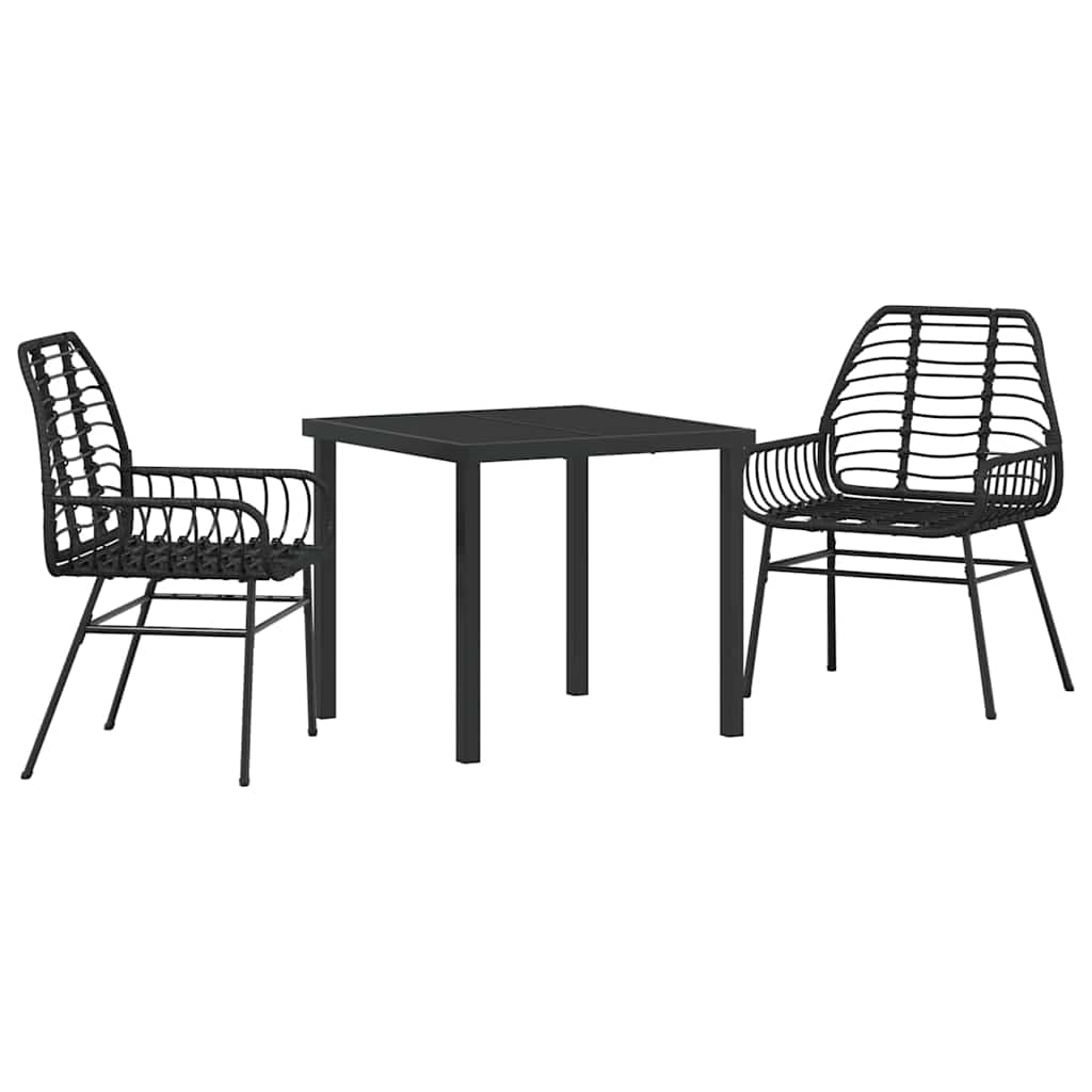 vidaXL Tuin Eettafel Set 3 pcs Zwart poly rattan