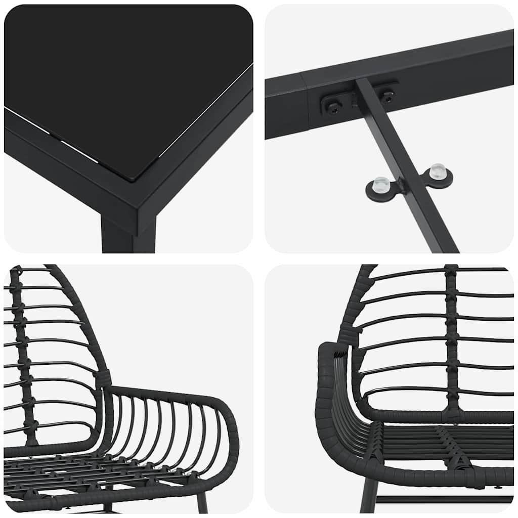 vidaXL Tuin Eettafel Set 3 pcs Zwart poly rattan