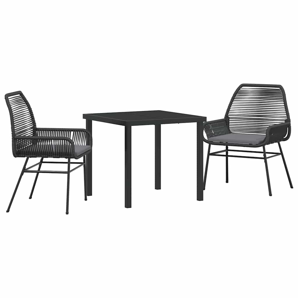 vidaXL Tuin Eettafel Set met kussen 3 pcs Zwart poly rattan