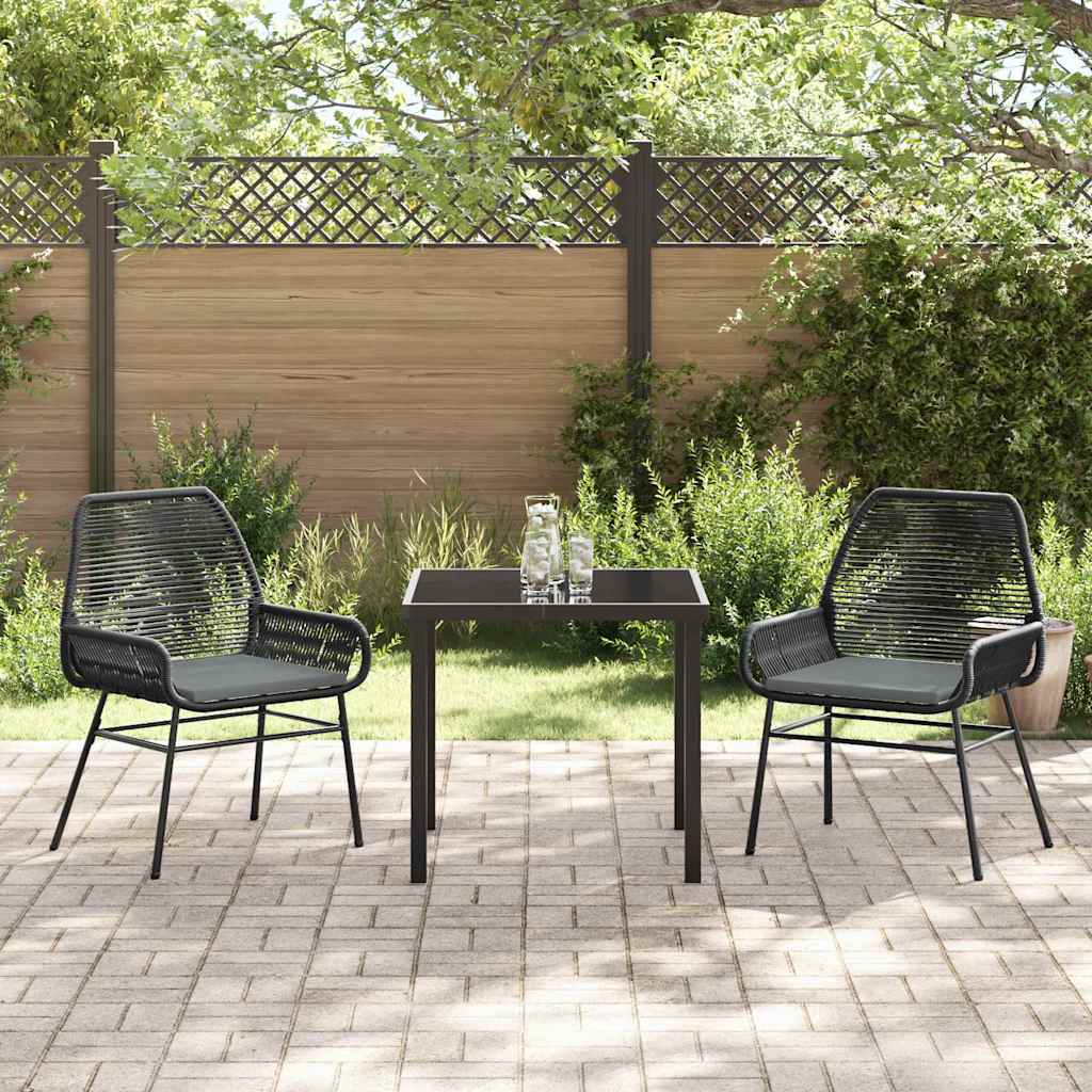 vidaXL Tuin Eettafel Set met kussen 3 pcs Zwart poly rattan
