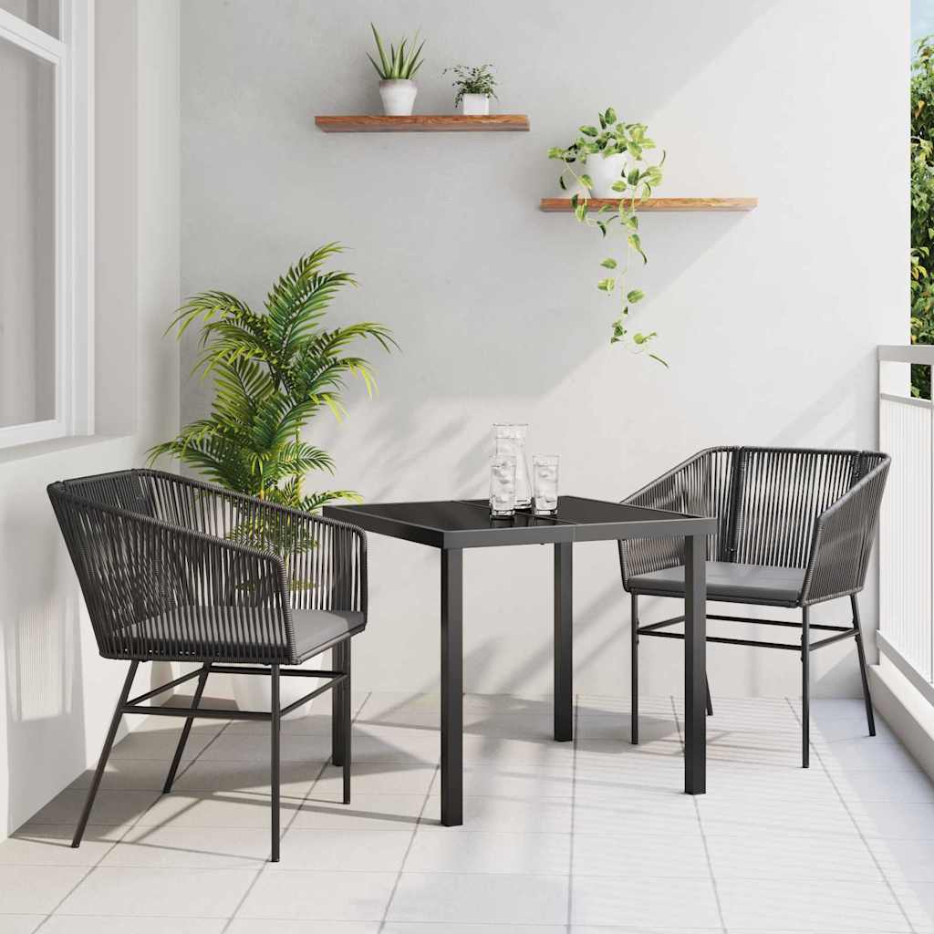 vidaXL Garden Dining Set with Cushions 3 pcs Black Powder-Coated Steel