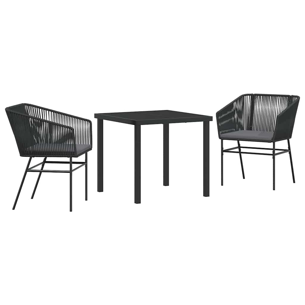 vidaXL Garden Dining Set with Cushions 3 pcs Black Powder-Coated Steel