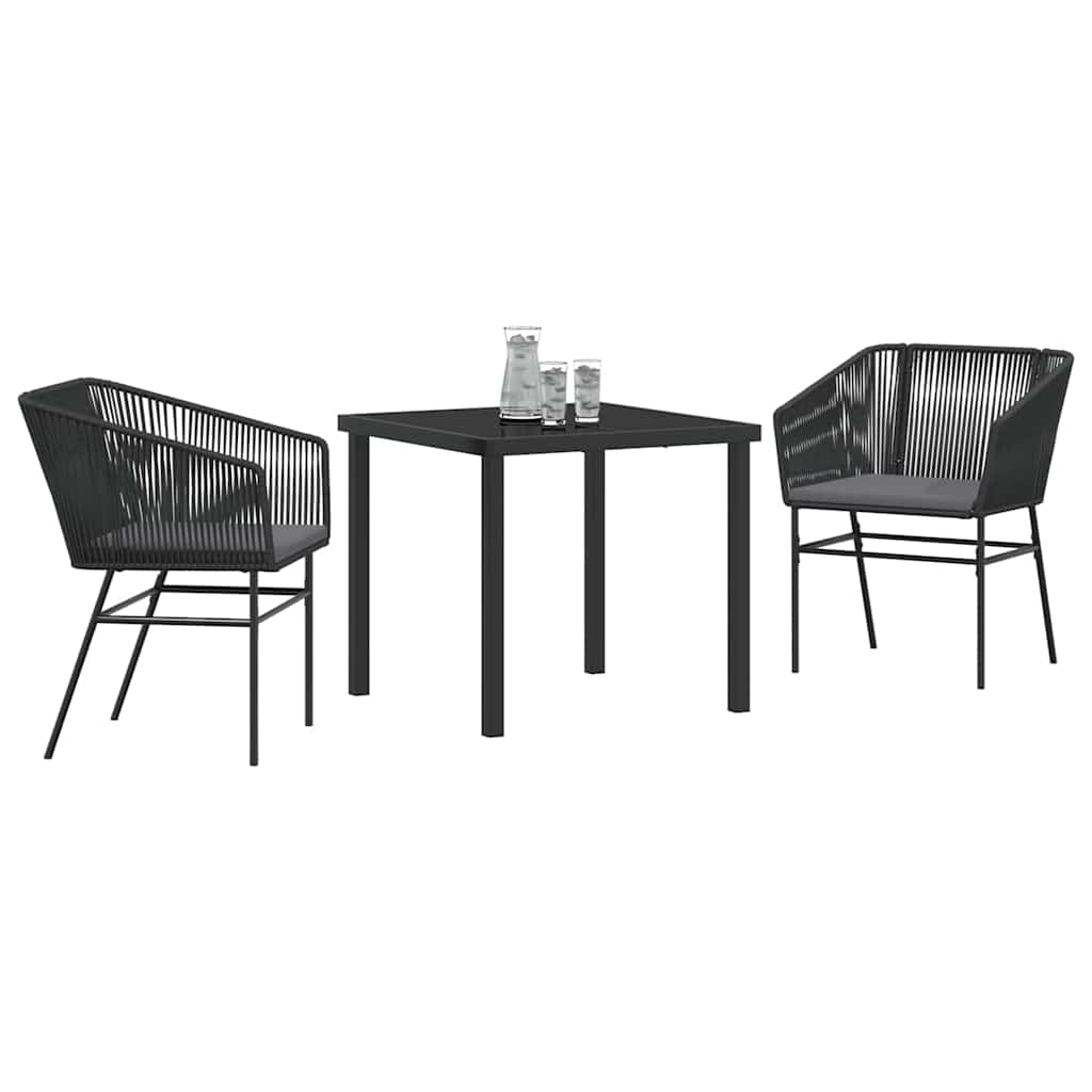 vidaXL Garden Dining Set with Cushions 3 pcs Black Powder-Coated Steel