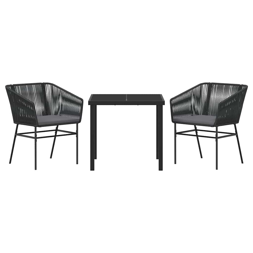 vidaXL Garden Dining Set with Cushions 3 pcs Black Powder-Coated Steel