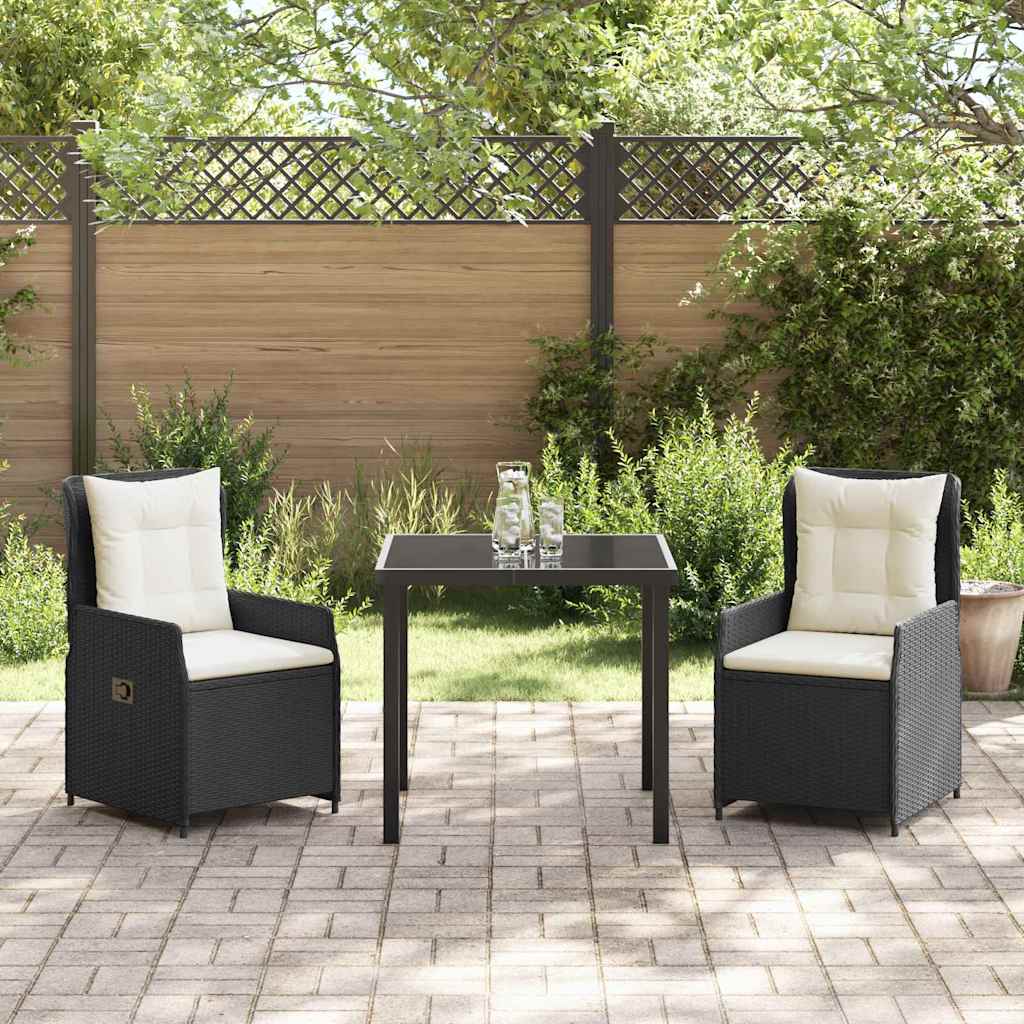 vidaXL Tuin Eettafel Set 3 pcs Zwart poly rattan
