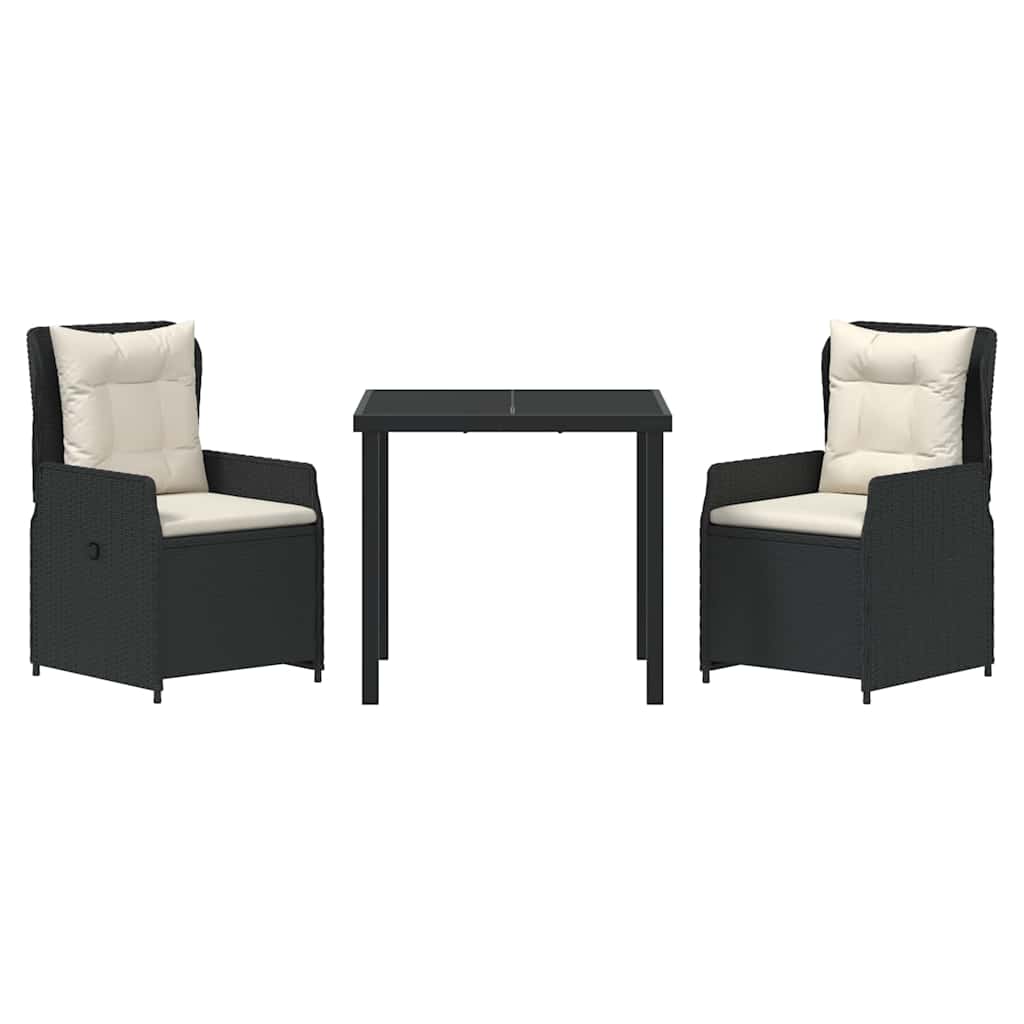 vidaXL Tuin Eettafel Set 3 pcs Zwart poly rattan