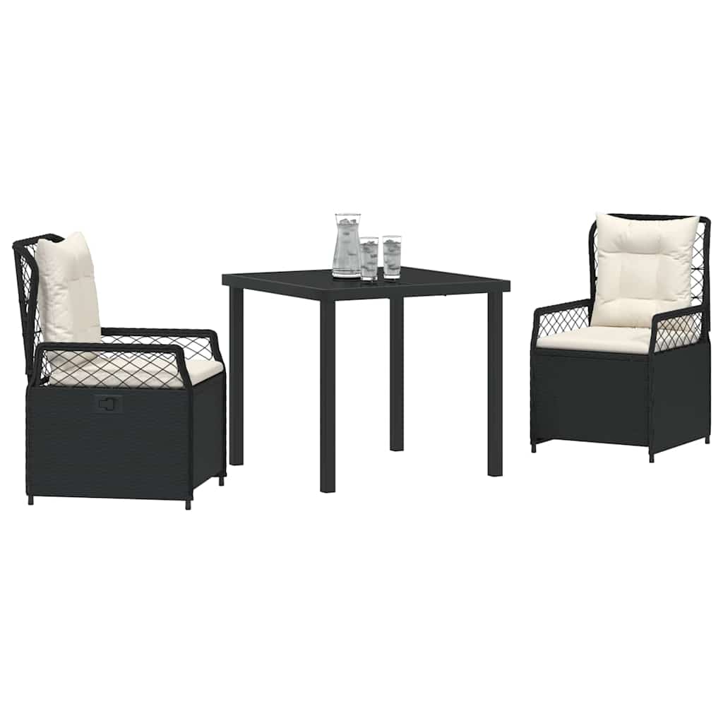 vidaXL Garden Dining Set 3 pcs Black poly rattan