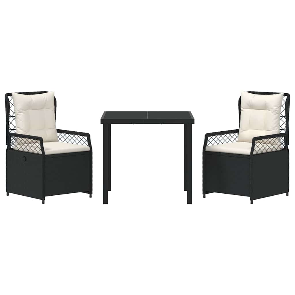vidaXL Garden Dining Set 3 pcs Black poly rattan