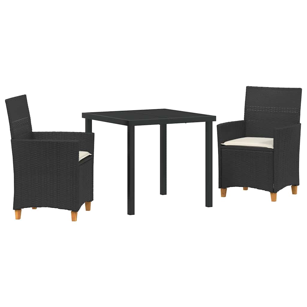 vidaXL Tuin Eettafel Set 3 pcs Zwart poly rattan