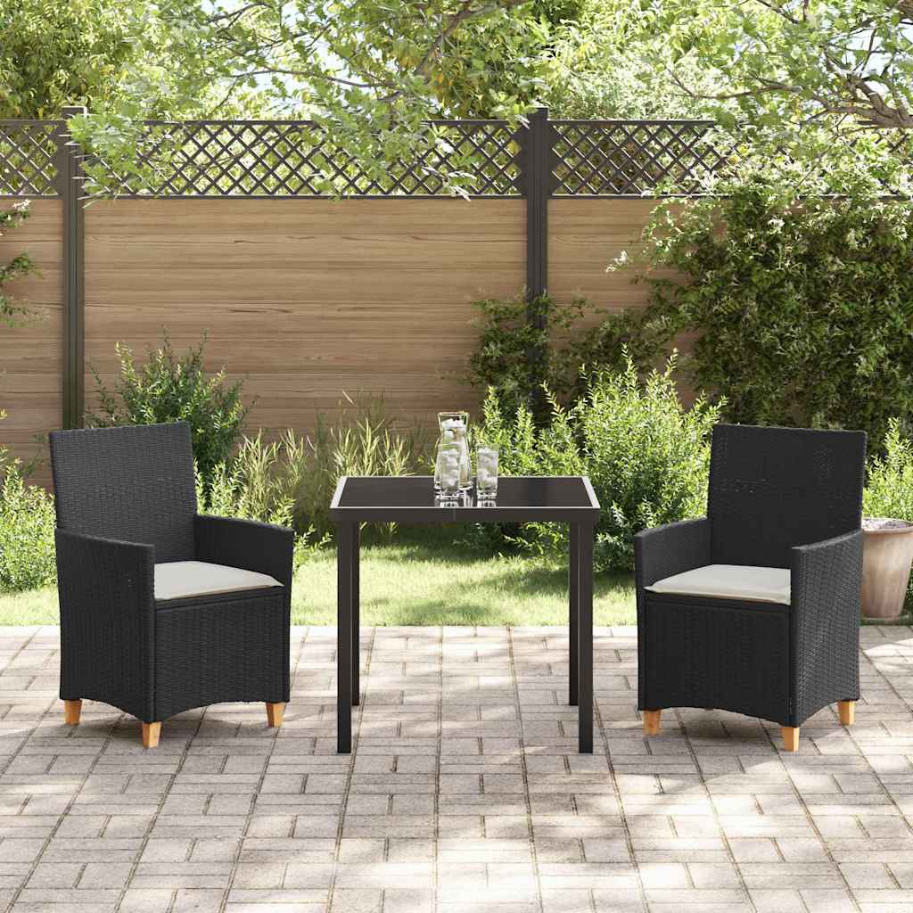 vidaXL Tuin Eettafel Set 3 pcs Zwart poly rattan