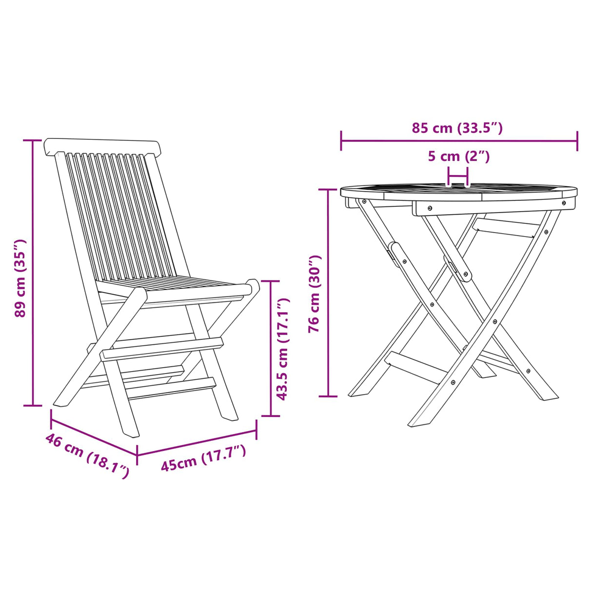vidaXL 5-delige Tuinset massief teakhout