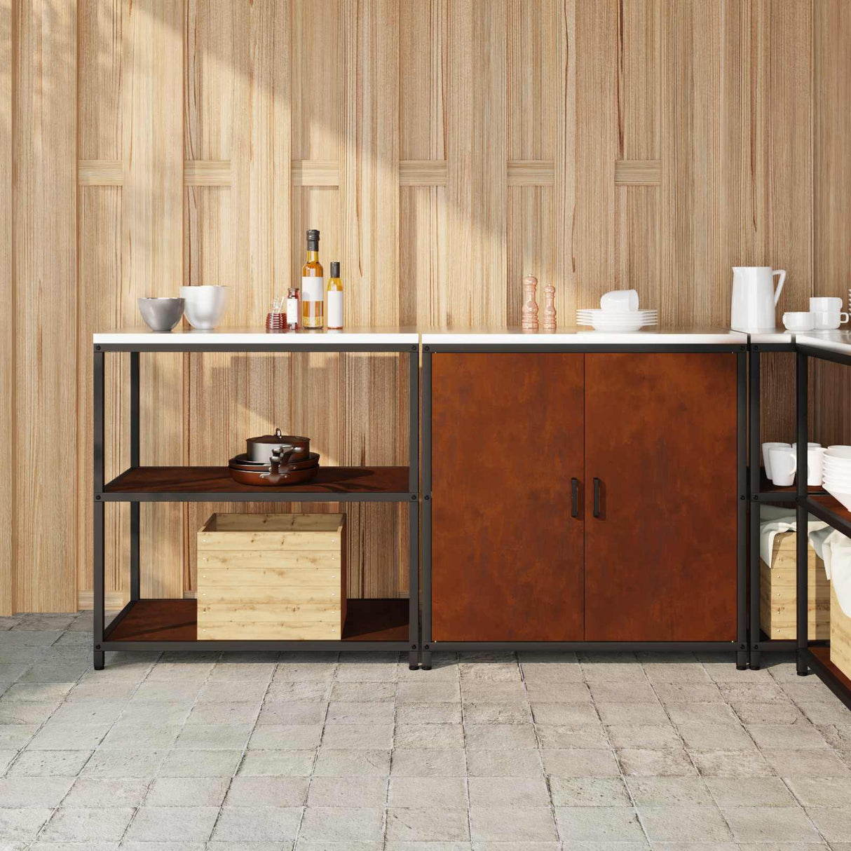 vidaXL Keukenopbergsysteem met plank 2 pcs Zwart Koudgewalst staal