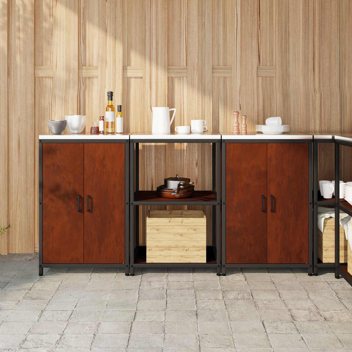 vidaXL Kitchen storage system with shelf 3 pcs Black Cold-rolled steel