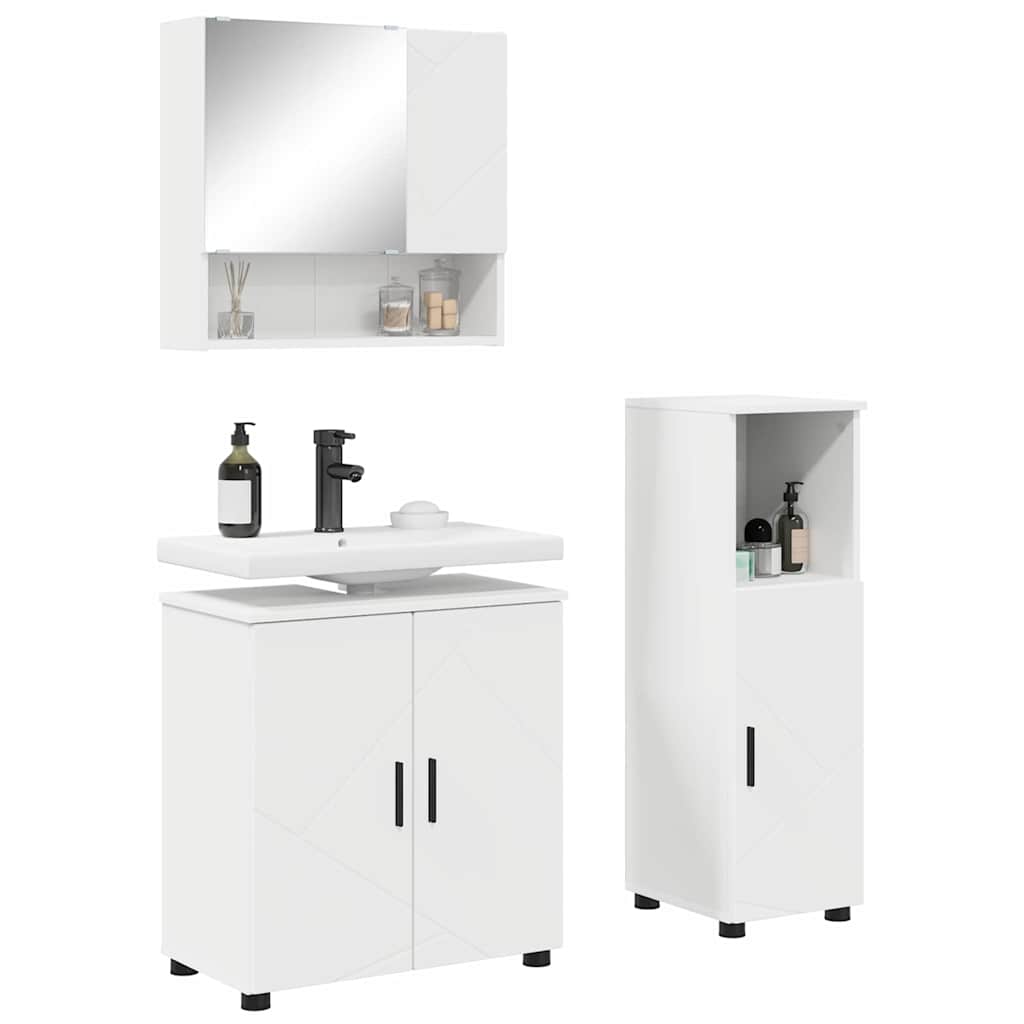 vidaXL Badkamermeubel Set met opslag 3 pcs Wit Bewerkt hout & Metaal