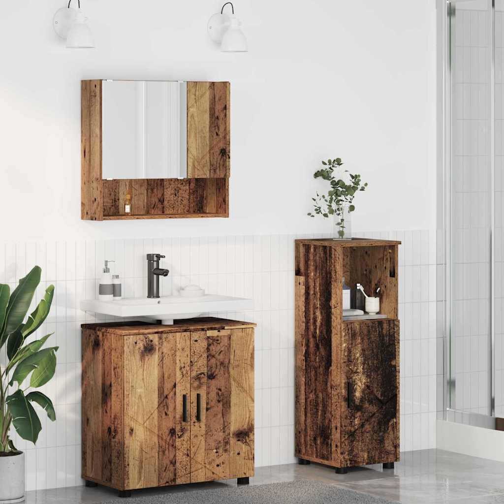 vidaXL Badkamermeubel Set met opslag 3 pcs Wit Bewerkt hout & Metaal